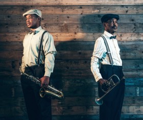 Man holding musical instrument Stock Photo