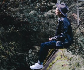 Man relaxing in nature Stock Photo