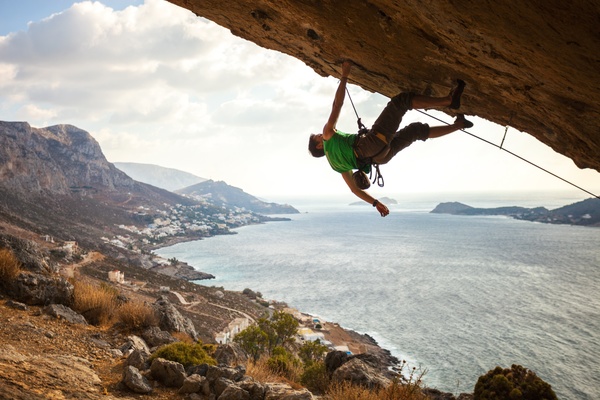 Men free solo rock climbing Stock Photo 02