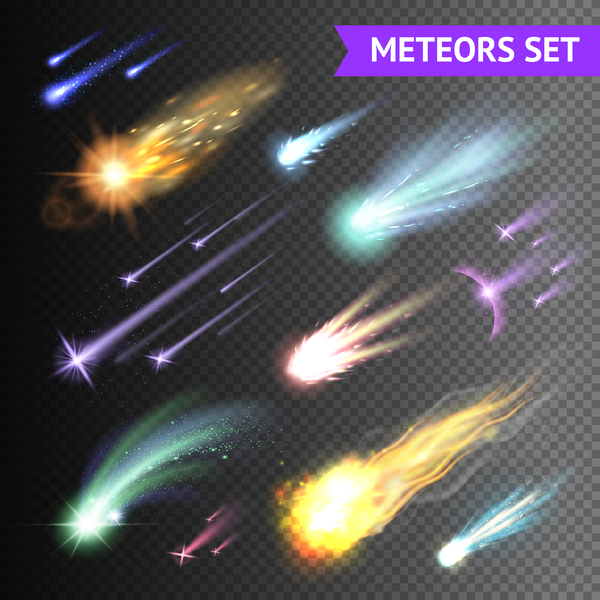 Meteors comets fireballs transparent vector illustration