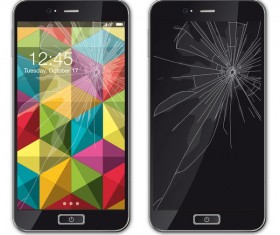 Mobile phone broken screen design vector