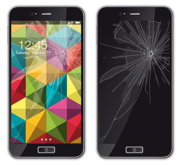 Mobile phone broken screen design vector