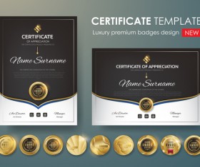 Modern certificate template with golden badge vectors 01