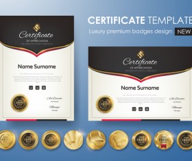 Modern certificate template with golden badge vectors 02