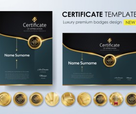 Modern certificate template with golden badge vectors 03