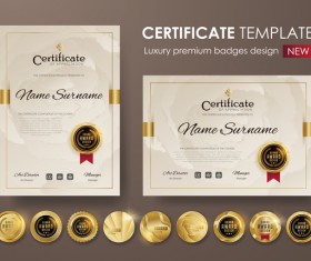 Modern certificate template with golden badge vectors 04