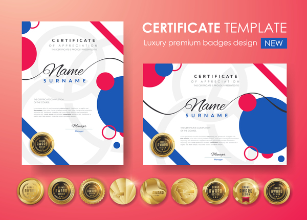 Modern certificate template with golden badge vectors 05