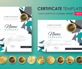 Modern certificate template with golden badge vectors 06