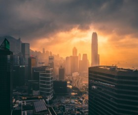 Modern cityscape at dusk Stock Photo