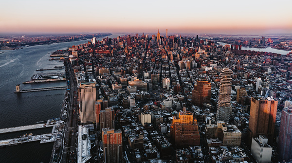 Modern crowded city landscape from height Stock Photo