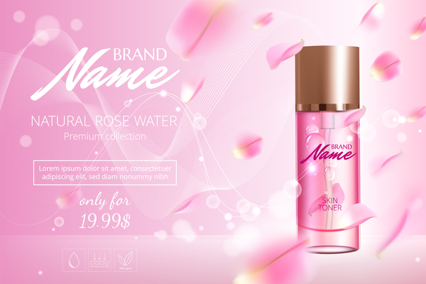 Nature rose water cosmetic AD poster template vector 05
