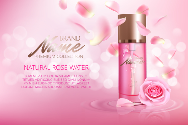 Nature rose water cosmetic AD poster template vector 06