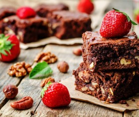 Nutty chocolate dessert and strawberries Stock Photo 01
