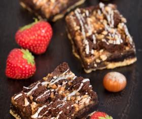 Nutty chocolate dessert and strawberries Stock Photo 02