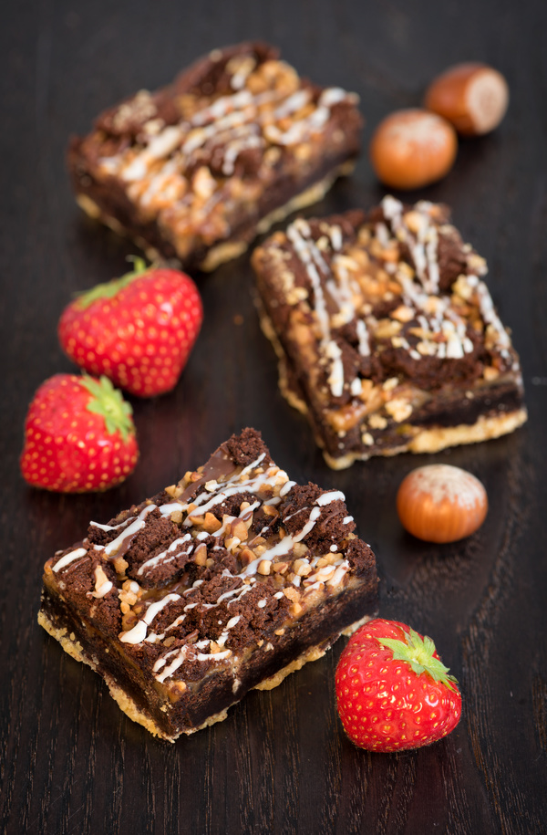 Nutty chocolate dessert and strawberries Stock Photo 02