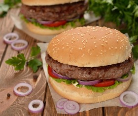 Onion steak hamburger Stock Photo