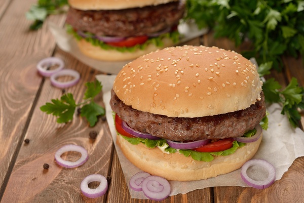 Onion steak hamburger Stock Photo