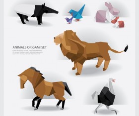 Origami wild animals vectors background