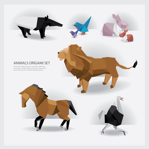 Origami wild animals vectors background free download