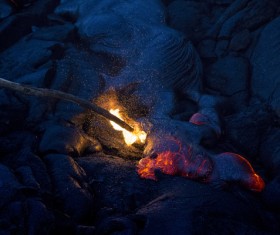 Outdoor campfire on stones Stock Photo