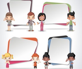 Paper banners with cartoon kids vectors 01