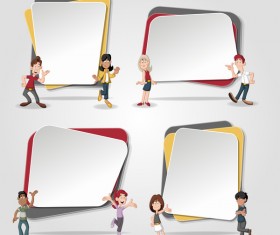 Paper banners with cartoon kids vectors 02