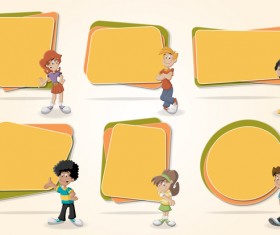Paper banners with cartoon kids vectors 03