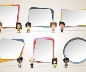 Paper banners with cartoon kids vectors 04
