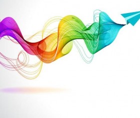 Paper plane with abstract colored wave background vector