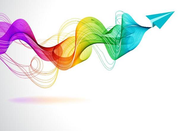 Paper plane with abstract colored wave background vector