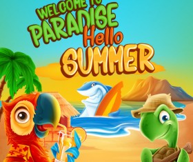 Paradise summer holiday cartoon vectors material
