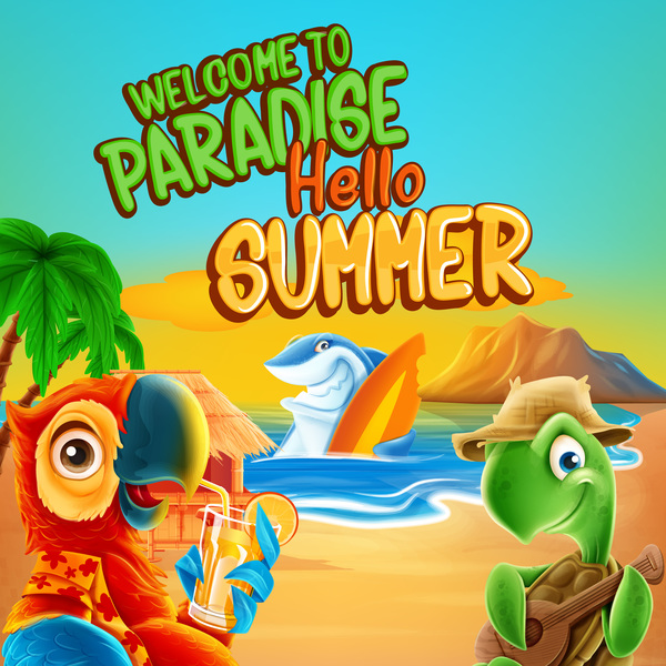 Paradise summer holiday cartoon vectors material