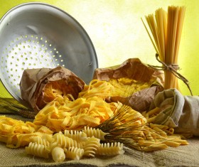 Pasta macaroni noodles and pot Stock Photo