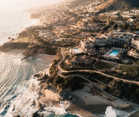 Peaceful beach city scene from high view Stock Photo