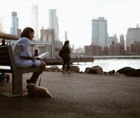 People enjoying peaceful cityscape Stock Photo