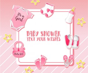 Pink baby shower cards vectors 01