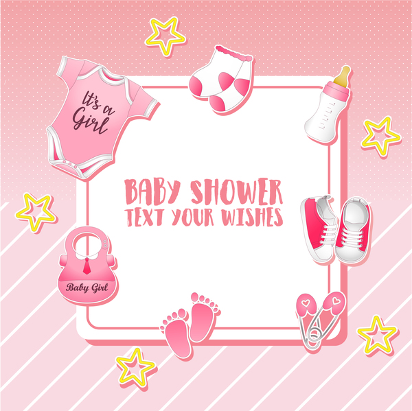 Pink baby shower cards vectors 01