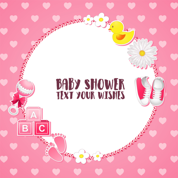 Pink baby shower cards vectors 02