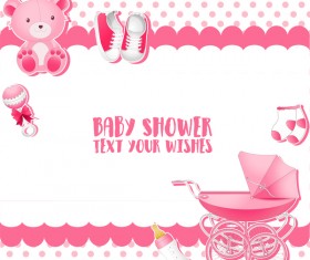 Pink baby shower cards vectors 03