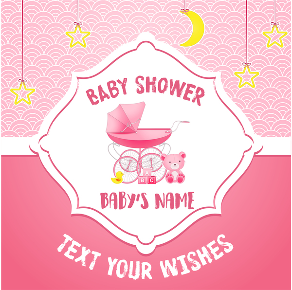Pink baby shower cards vectors 04