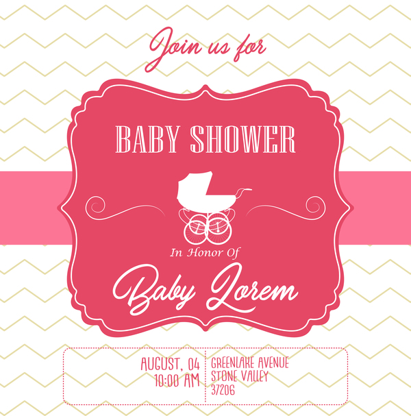 Pink baby shower cards vectors 05