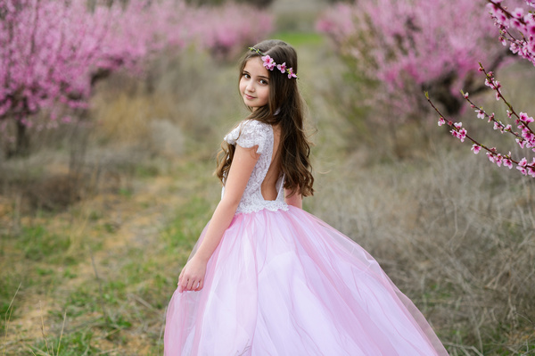 Peach Princess Dress, Girl Designer Dress, Photoshoot Dress, Tulle Flo