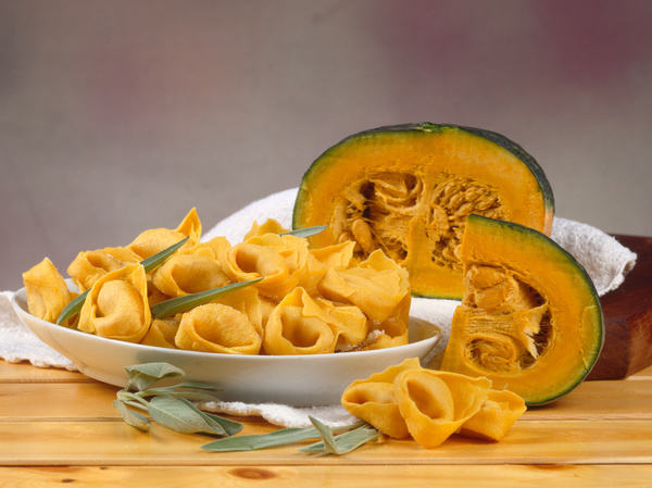 Pumpkin stuffing pasta Stock Photo