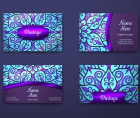 Purple decorative pattern business card vector 01