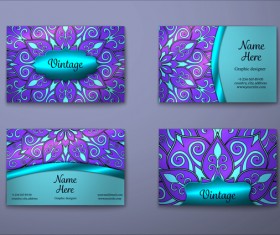 Purple decorative pattern business card vector 02