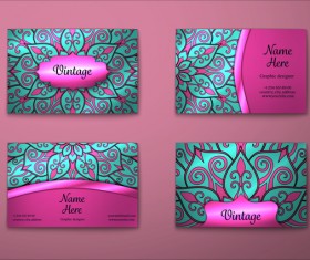 Purple decorative pattern business card vector 03