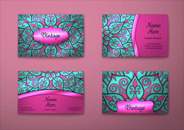 Purple decorative pattern business card vector 03