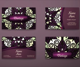Purple decorative pattern business card vector 04