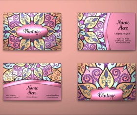 Purple decorative pattern business card vector 05