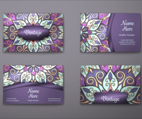 Purple decorative pattern business card vector 06
